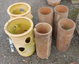 Four terracotta drainage pipe sections - sold with a pair of terracotta strawberry pots