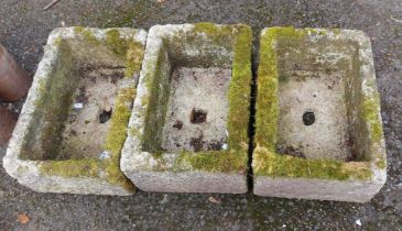 A set of three 45cm concrete oblong planters