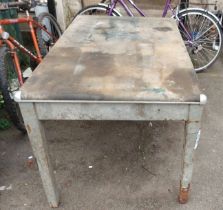 A 1.5m vintage industrial style metal worktable with single frieze drawer