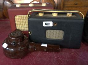 Two vintage radios and an Ormond Bakelite hairdryer