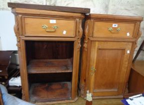 A pair of antique style mixed wood bedside pot cupboards - a/f