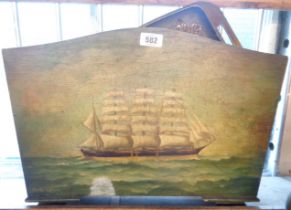 A 1930's magazine rack with oil painted decoration depicting a sailing ship - sold with a small