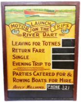 A large vintage Motor Launch Trips sign for the River Dart