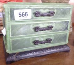 A small vintage coloured plastic chest of drawers, in the Chinese Jade style - a/f