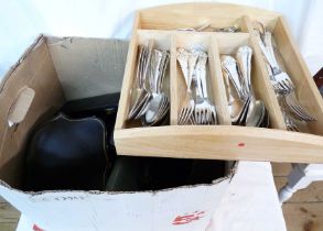 A cutlery tray containing mostly matching silver plated cutlery - sold with a quantity of empty