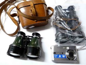 A pair of Ross London field glasses in original case - sold with two others and an Olympus digital