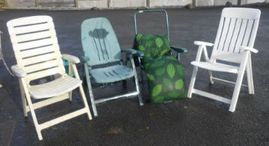 Four assorted folding garden chairs