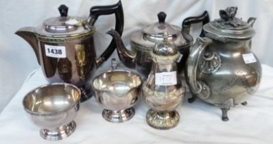 A Viners silver plated four piece tea set - sold with another teapot and a sugar caster