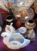 A small selection of ceramic and other collectable items including Dartmouth pottery swan, etc.