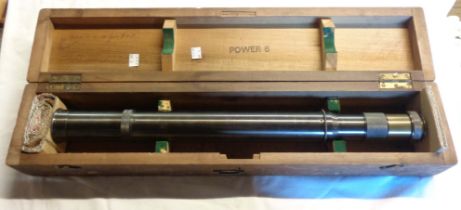 An original wooden cased 1904 Power 6 gun sighting telescope with anodised finish, by W. Ottway &