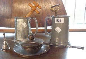 A quantity of collectable items including musical pewter tankard, another similar, etc.