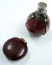 Two 18th Century white metal mounted seed pod snuff bottles, one with screw cap and decorative