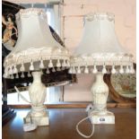 A pair of vintage alabaster table lamps of fluted form, both with shades
