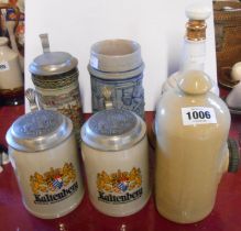 Four German pottery steins - sold with a stoneware hot water bottle and a Wade Bells whisky