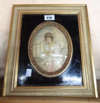 A Regency period silkwork and painted picture, depicting a young girl, set in a gilt slipped frame