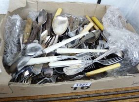 A box containing a quantity of assorted silver plated and other cutlery