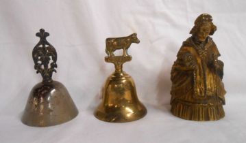 A 19th Century Elkington gilt metal table bell in the form of an old lady - sold with two other