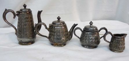 A miniature continental silver plated four piece tea and coffee set with engraved bands of