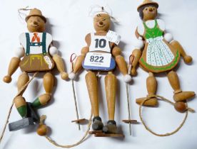 Three vintage Norwegian wooden puppet toys