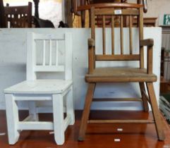 Two vintage child's chairs, one with white painted finish