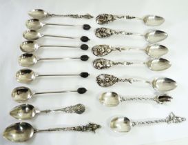 A set of six English silver coffee bean spoons - unboxed - sold with other decorative small