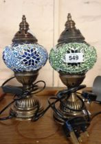 A pair of Moroccan style glass table lamps