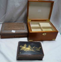 A modern dome-top jewellery box - sold with small Japanese lift-top box and another