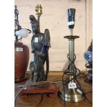 A brass table lamp - sold with a Japanese lady pattern table lamp