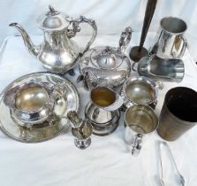 A box containing a quantity of silver plated and other items including a four piece tea and coffee