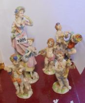 Six Naples and other porcelain figures