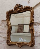 A vintage Rococo style gilt plaster framed wall mirror with shaped plate