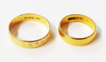 Two vintage 22ct. gold wedding bands - size R and L 1/2 respectively