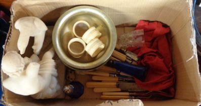 A box containing a quantity of assorted collectable items including figurine, oak and silver