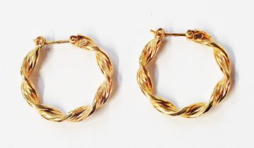 A pair of marked 375 yellow metal rope twist earrings