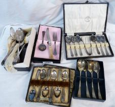 Five cased and boxed sets of silver plated cutlery