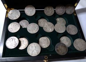 A box containing a quantity of Victorian and other crowns and a quantity Thaler restrike coins