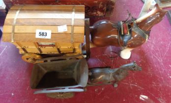 A brass horse and cart - sold with a ceramic similar