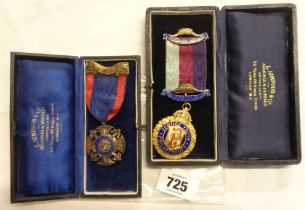 Two 1920's silver and enamel RAOB medals and ribbons in original cases - both marked for Mr.
