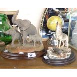 A Country Artists resin model of elephant cow and calves CA523 set on wooden base - sold with a