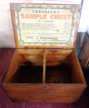 A wooden two compartment J. Theobald of Preston veterinary sample chest - no contents