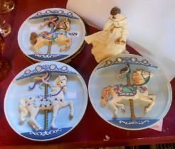 Three Rhodes Studios musical wall plates each depicting a fairground galloper - sold with a Royal