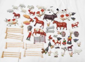 A box containing a large quantity of vintage plastic farm and zoo animals