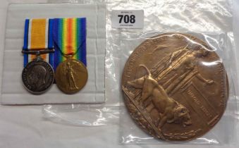 Pte. Harold Elsom 81425 Durham Light Infantry: his First World War Victory and War medals on bar