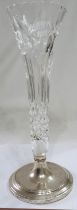 A 27cm cut glass trumpet vase with loaded silver circular base - Birmingham 1997