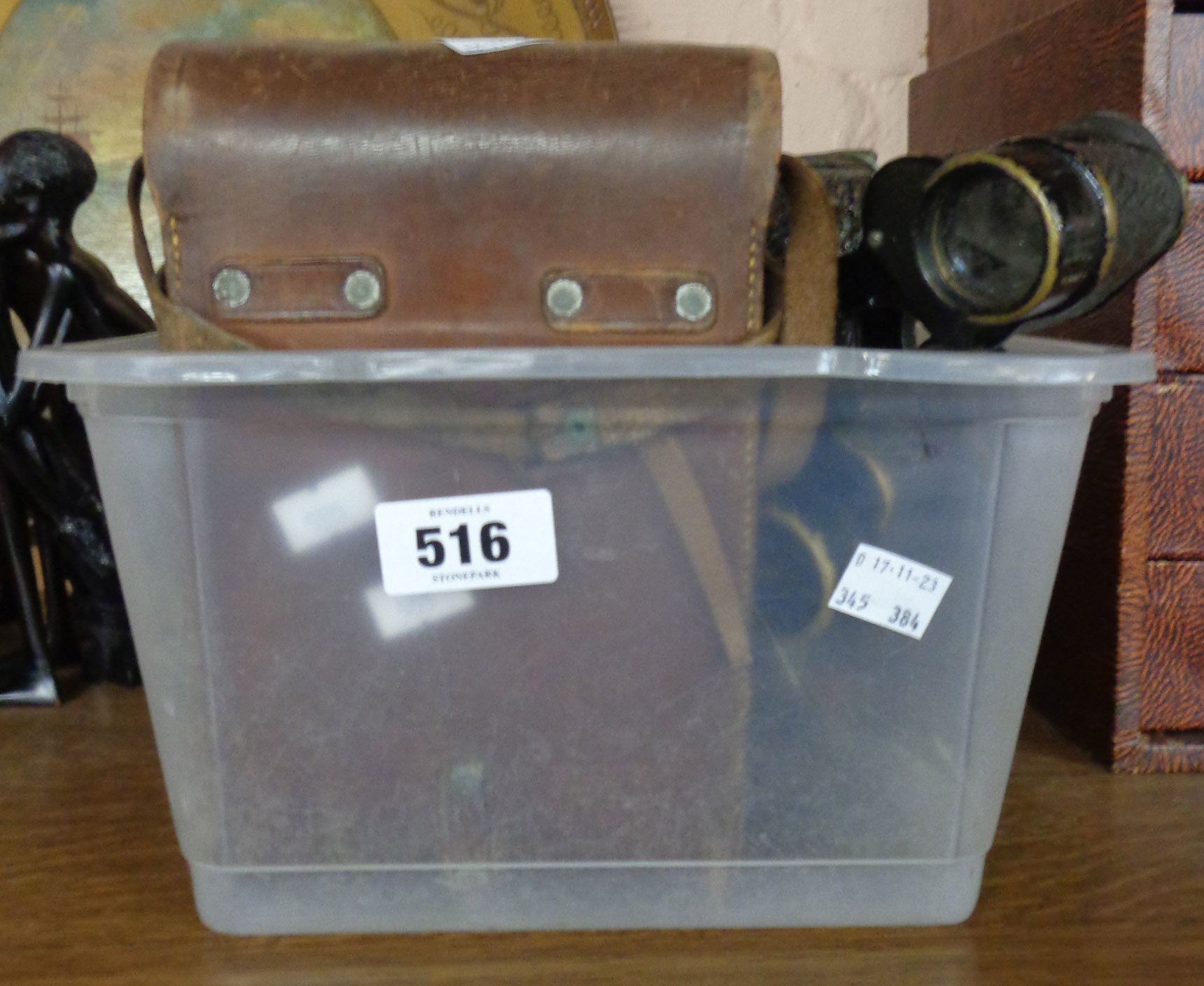 A small crate containing a quantity of old cameras, binoculars, etc. - Image 2 of 2