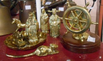 A small quantity of brassware including Chinese style figurines, etc.