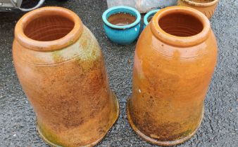 Two similar old terracotta rhubarb forcers