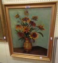K.M. Janes: a gilt framed oil on board still life entitled 'Flowers in a jug' - signed and dated