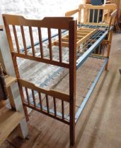 A 2.02m vintage two part single bunk bed with wooden head and footboards and painted metal side