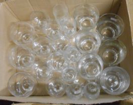 A box containing a quantity of Dartington glass including wine glasses, brandy balloons, etc.